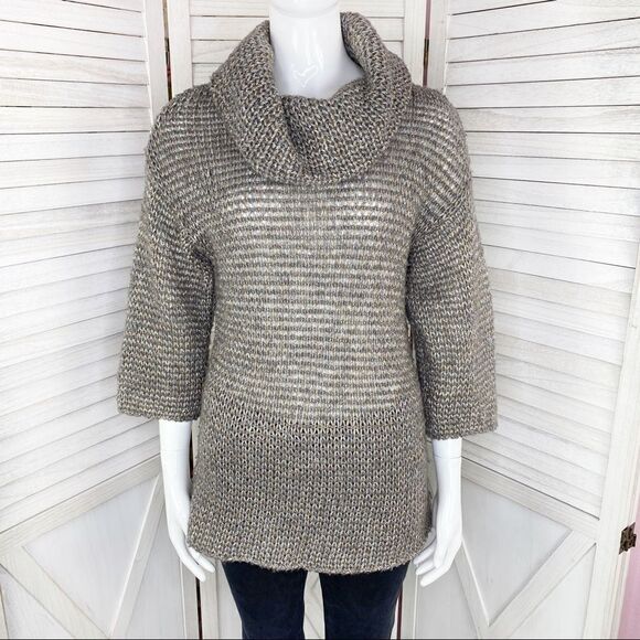 Tommy Bahama Melifont Cowl Neck Pullover Sweater Taupe Metallic XS 3/4 Sleeve - Picture 1 of 11